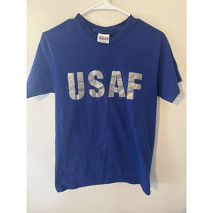Vintage Hanes Heavyweight USAF T-Shirt Blue Silver Spellout Adult Small